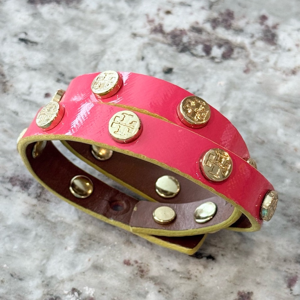 Tory Burch Logo Wrap Patten Leather Bracelet in Pink 16 Inches